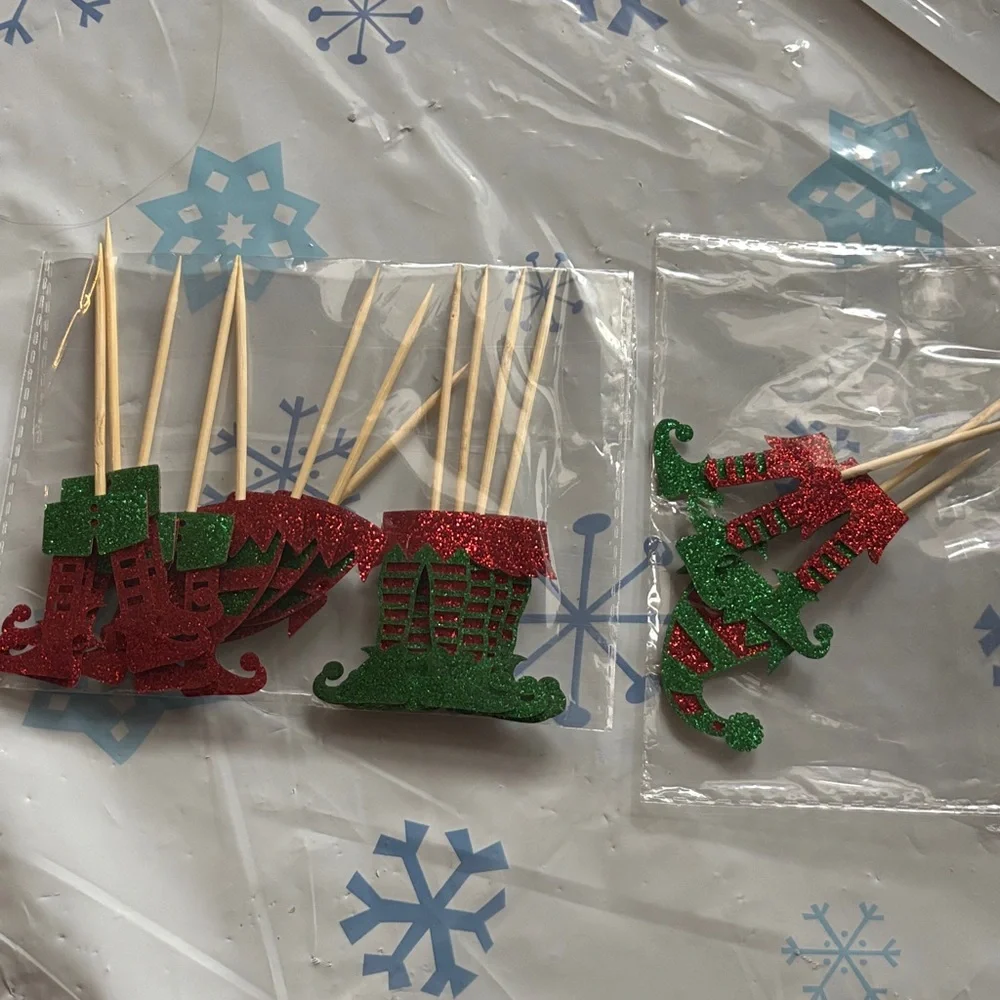 Festive Elf Hat and Shoe Cupcake Toppers - Red and Green(15)